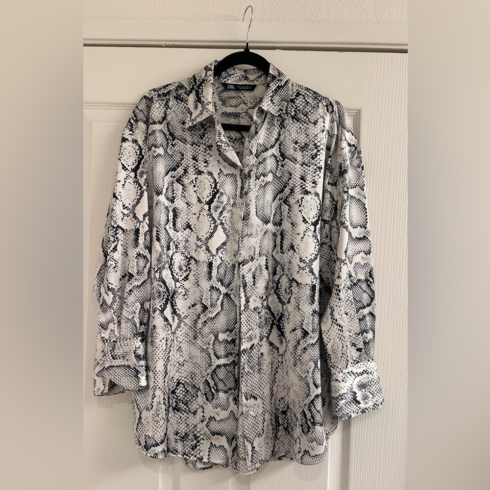 Zara Snakeskin Print Button-Up Shirt